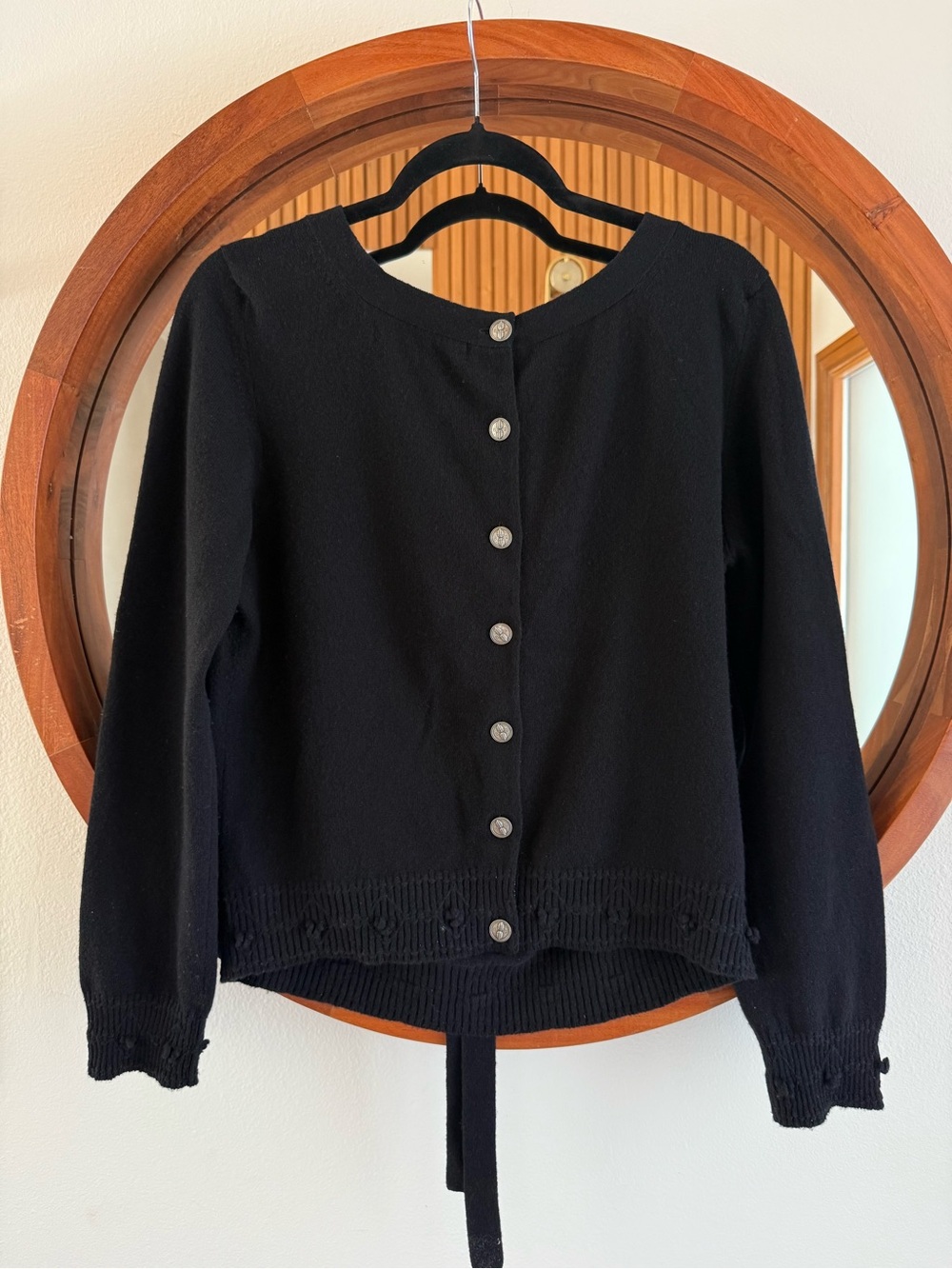 Navy Crewneck Cardigan with Open Back with Ties Sz XS (will fit S) Excellent
